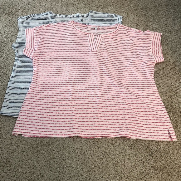 Set of 2 PetiteT by Talbots Tops Textured Dot Stripe Tee Shirts Womens XLp - Picture 15 of 15